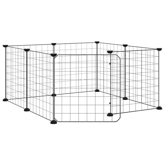 8-Panel Pet Cage with Door Black 70x70x35 cm Steel
