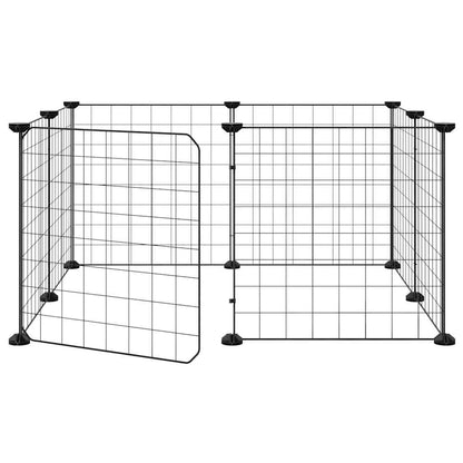 8-Panel Pet Cage with Door Black 70x70x35 cm Steel