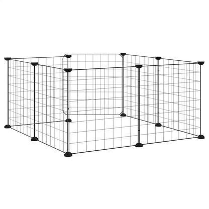 8-Panel Pet Cage with Door Black 70x70x35 cm Steel