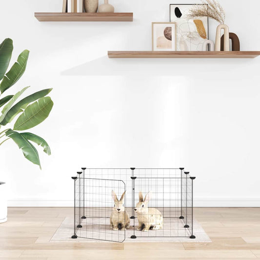 8-Panel Pet Cage with Door Black 70x70x35 cm Steel