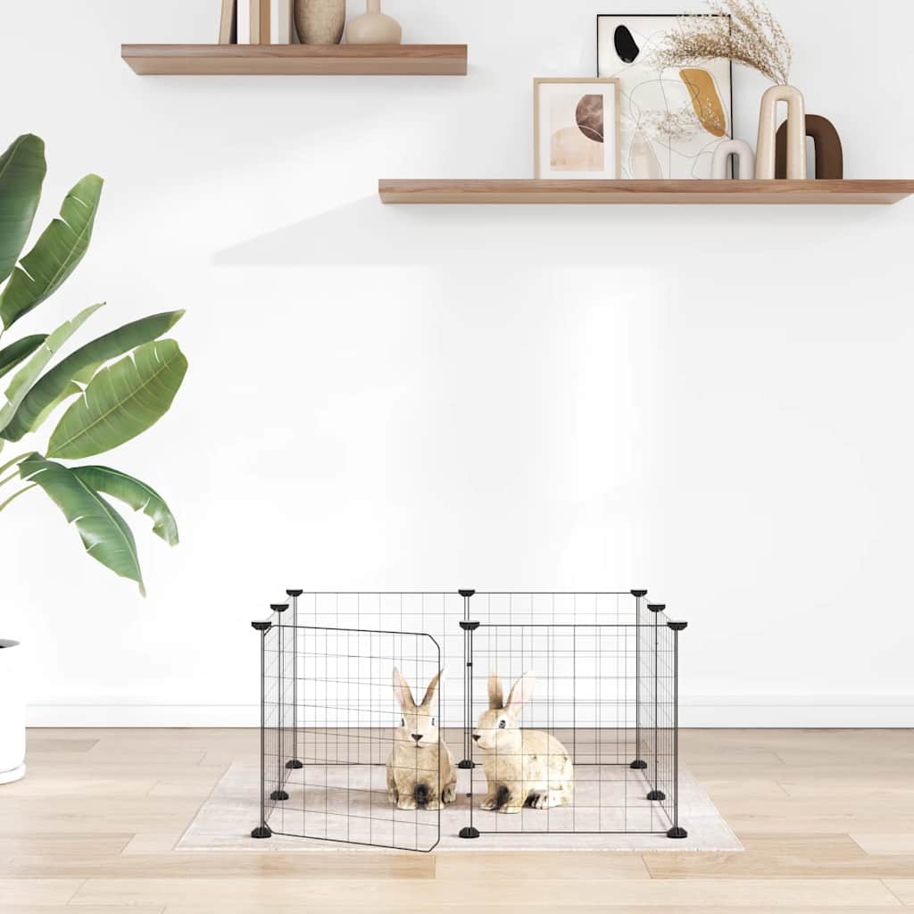 8-Panel Pet Cage with Door Black 35x35 cm Steel