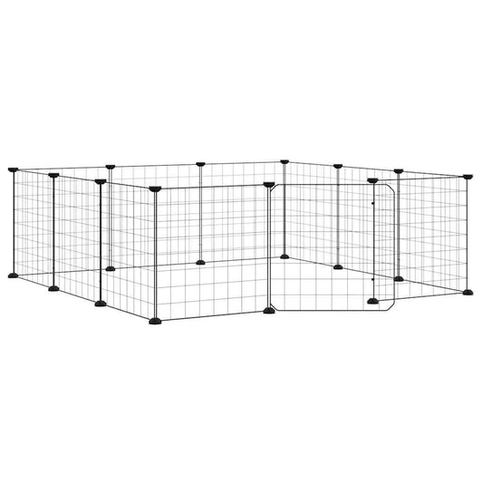 12-Panel Pet Cage with Door Black 105x105x35 cm Steel