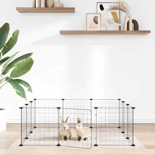 12-Panel Pet Cage with Door Black 105x105x35 cm Steel