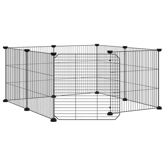 8-Panel Pet Cage with Door Black 70x70x35 cm Steel