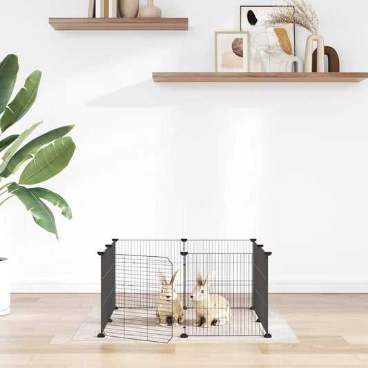 8-Panel Pet Cage with Door Black 70x70x35 cm Steel