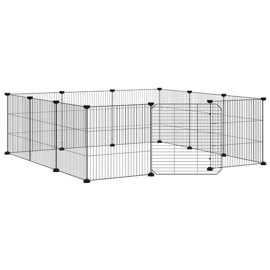 12-Panel Pet Cage with Door Black 105x105x35 cm Steel