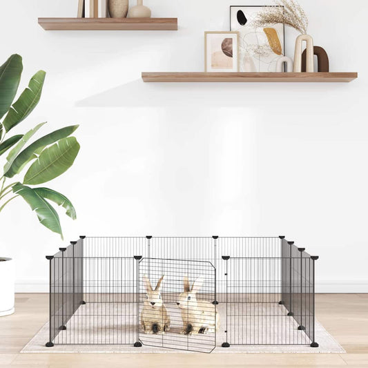 12-Panel Pet Cage with Door Black 105x105x35 cm Steel