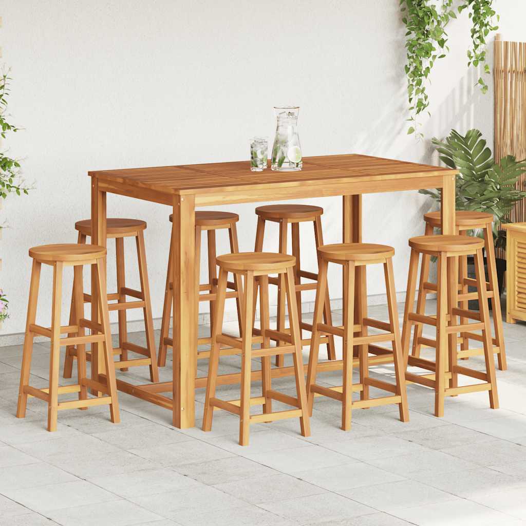 Bar Stool | Set of 8 | Natural wood | Solid Acacia wood | Standard