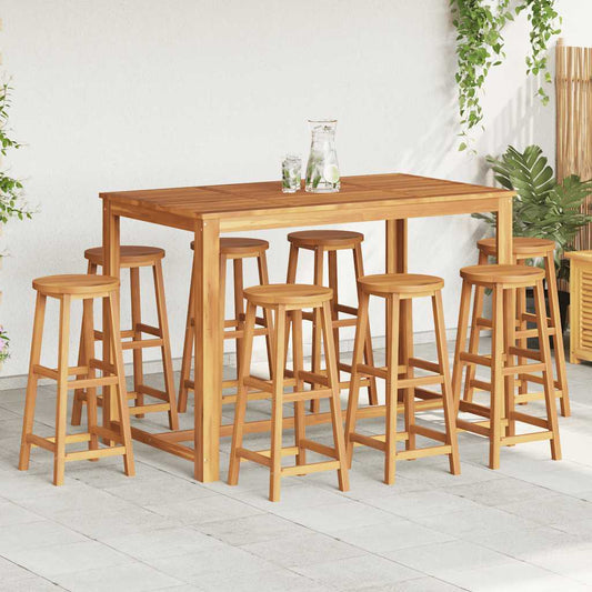 Bar Stool | Set of 8 | Natural wood | Solid Acacia wood | Standard