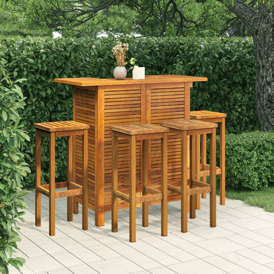 Garden Bar Set | Brown | Solid Acacia wood | Medium | Footrest