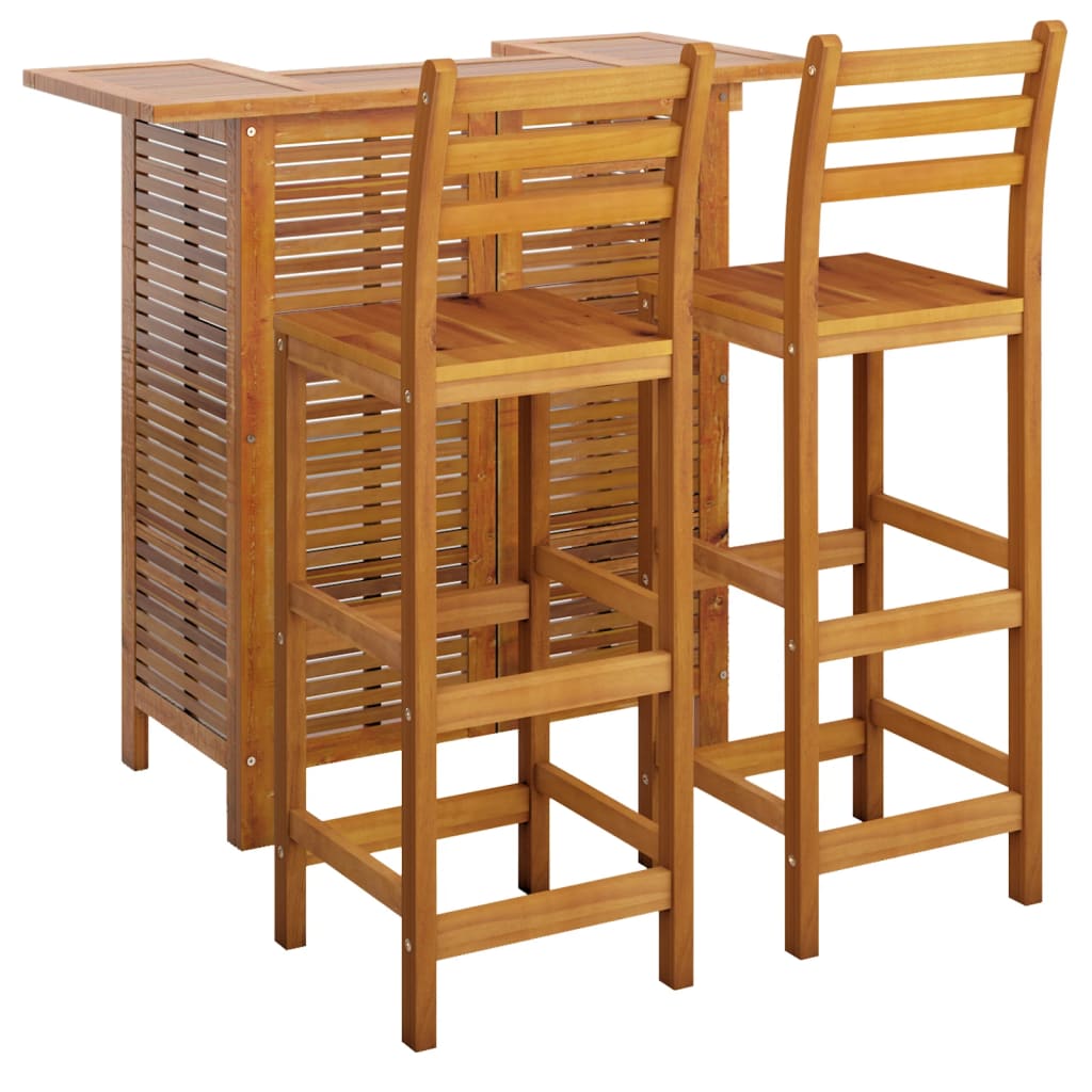 Garden Bar Set | Natural Wood | Solid Acacia Wood | Compact | Footrest