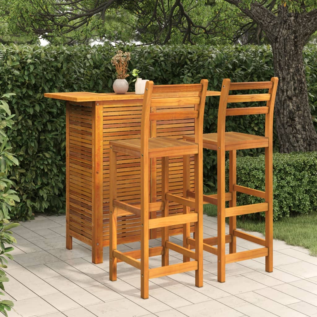 Garden Bar Set | Natural Wood | Solid Acacia Wood | Compact | Footrest