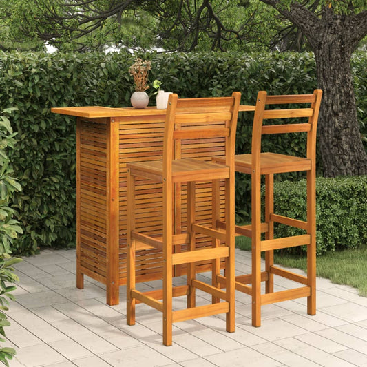 Garden Bar Set | Natural Wood | Solid Acacia Wood | Compact | Footrest