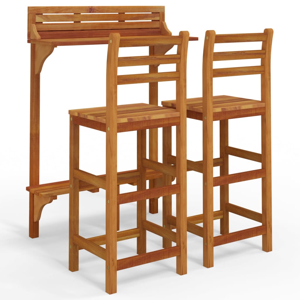 Balcony Bar Set | Brown | Solid Acacia Wood | Medium | With Footrest