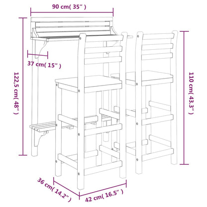 Balcony Bar Set | Brown | Solid Acacia Wood | Medium | With Footrest