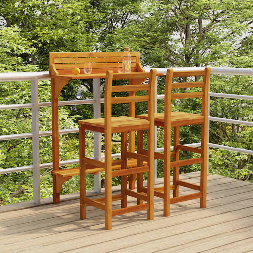 Balcony Bar Set | Brown | Solid Acacia Wood | Medium | With Footrest