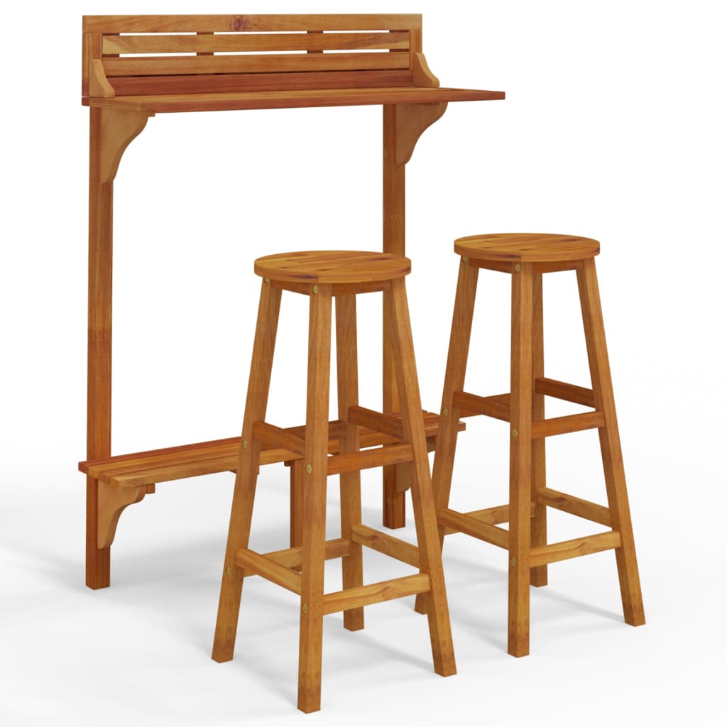 Balcony Bar Set | Natural wood | Solid Acacia wood | Medium | Footrest