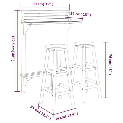 3 Piece Balcony Bar Set Solid Wood Acacia