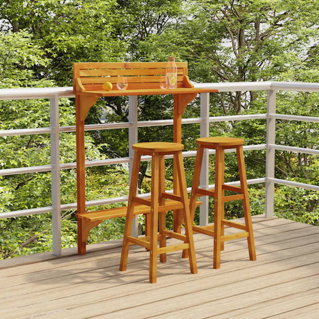 Balcony Bar Set | Natural wood | Solid Acacia wood | Medium | Footrest