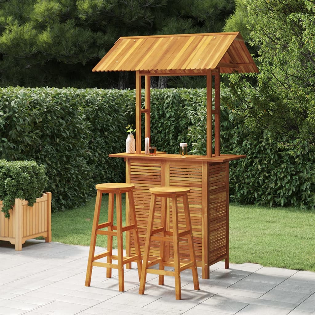 Garden Bar Set | Brown | Solid Acacia wood | Medium | Footrest