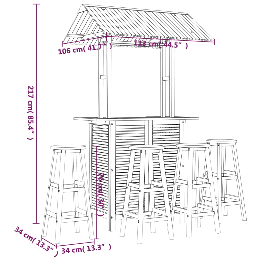 Garden Bar Set | Natural Wood | Solid Acacia Wood | Large | Durable