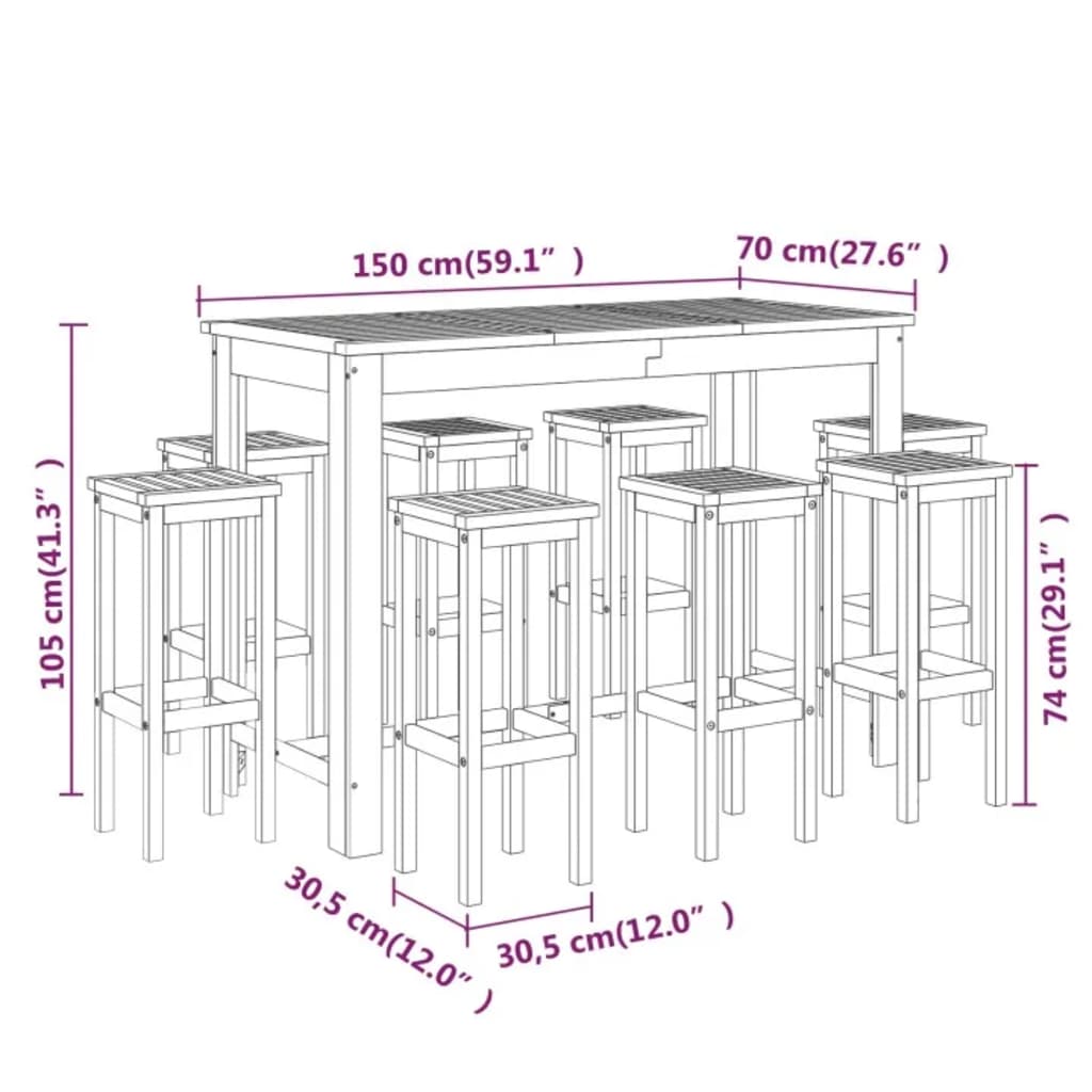 Garden Bar Set | Natural wood | Solid acacia wood with an oil finish