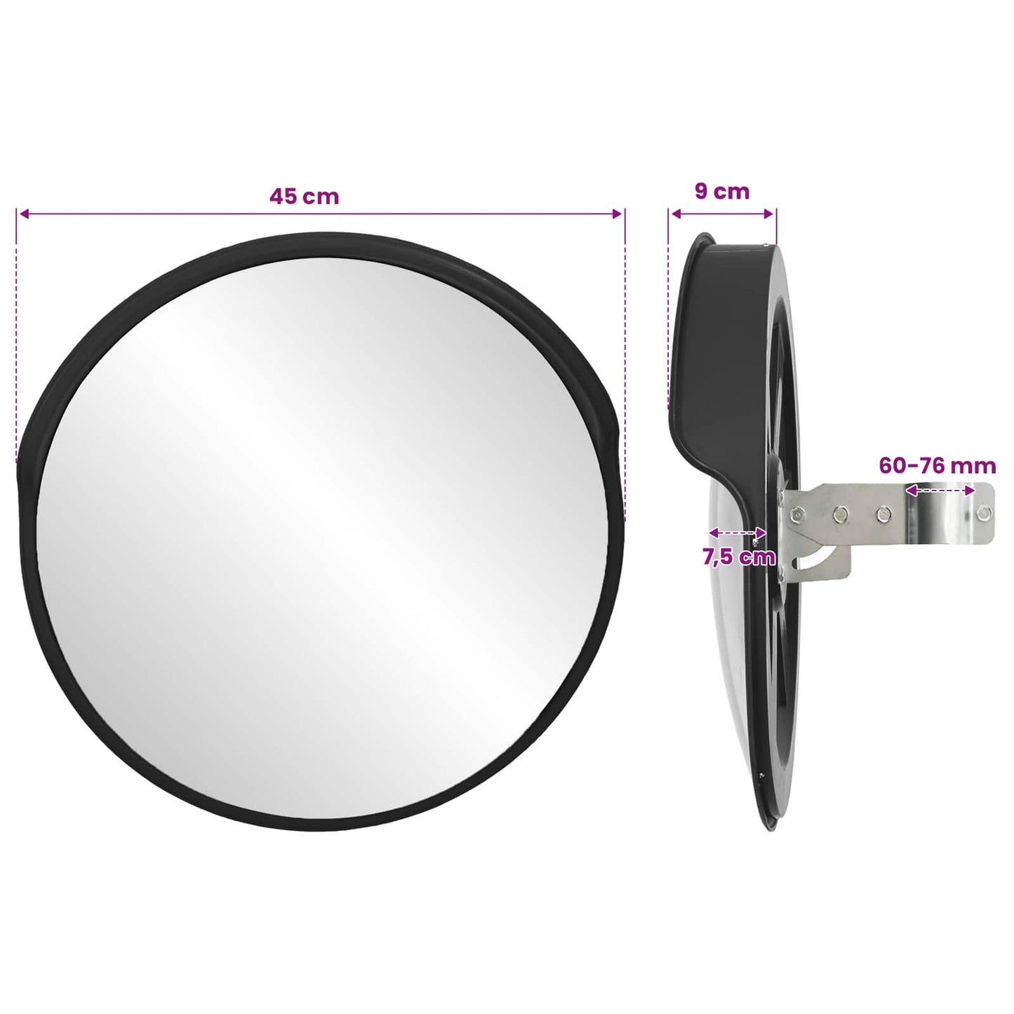 Outdoor Convex Traffic Mirror Black Ø45 cm Polycarbonate