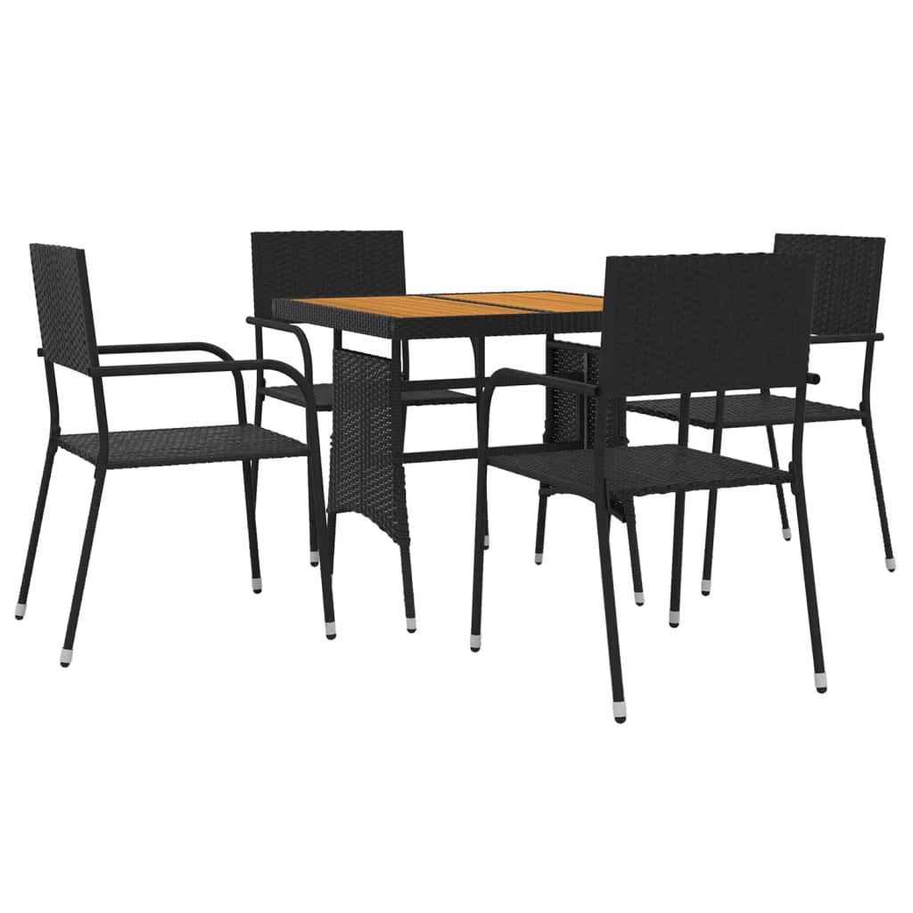 Outdoor Dining Set | Black | PE rattan, steel, solid acacia wood