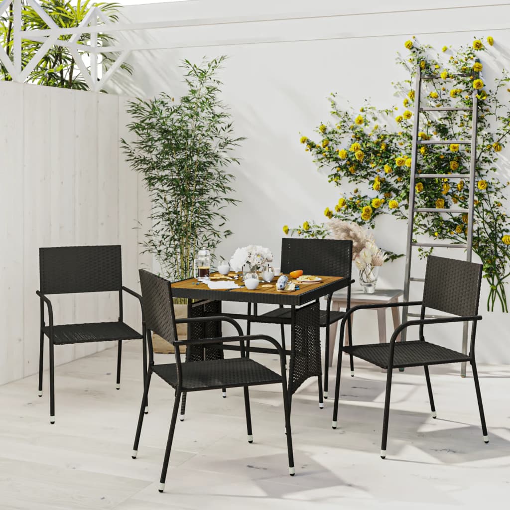 Outdoor Dining Set | Black | PE rattan, steel, solid acacia wood