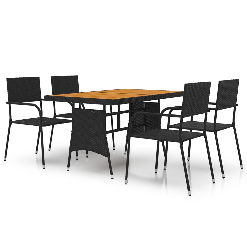 Outdoor Dining Set | Black | PE rattan, steel, solid acacia wood | Medium