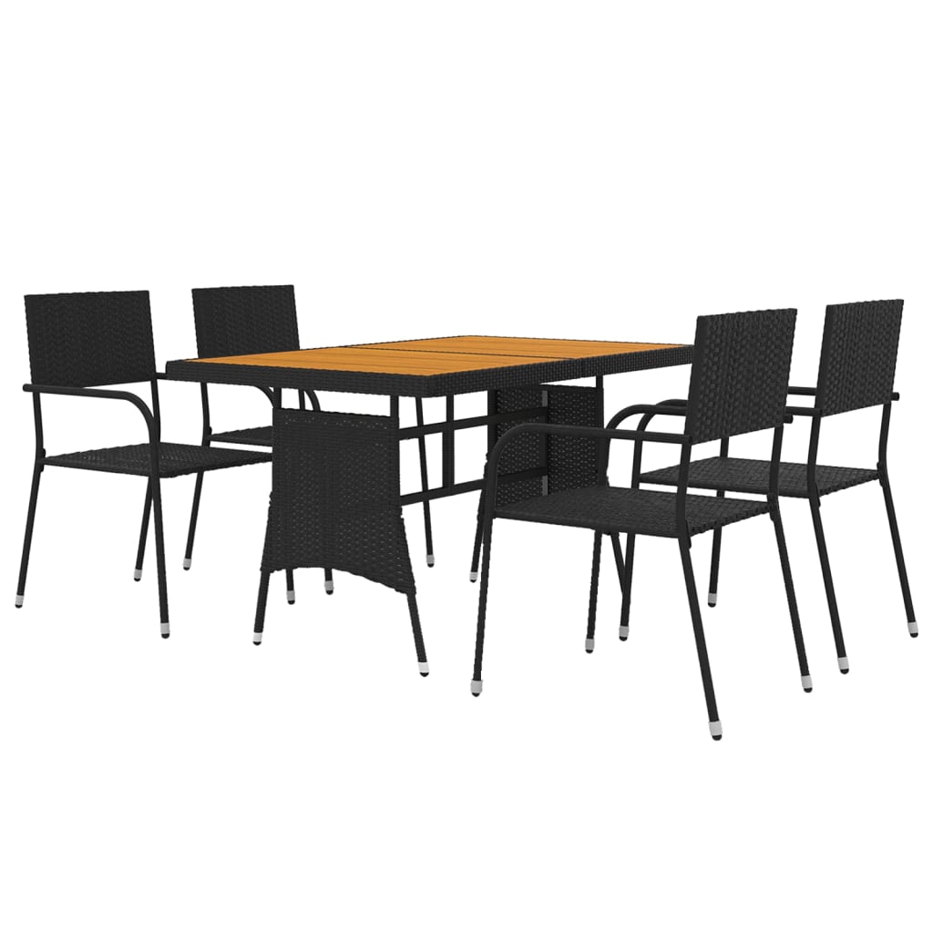 Outdoor Dining Set | Black | PE rattan, steel, solid acacia wood | Medium