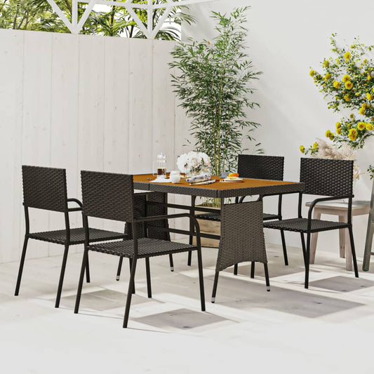 Outdoor Dining Set | Black | PE rattan, steel, solid acacia wood | Medium