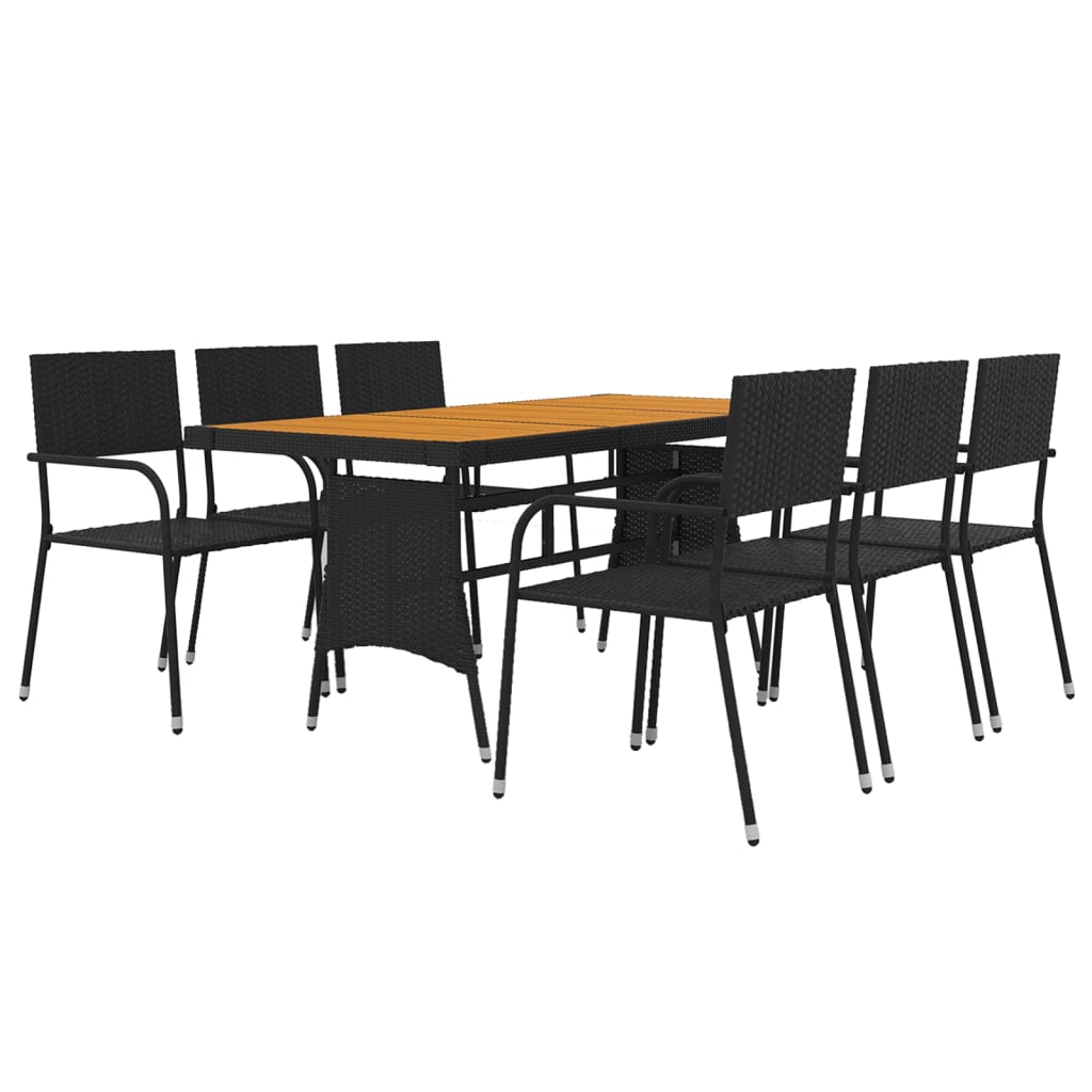 Outdoor Dining Set | Black | PE rattan, steel, solid acacia wood