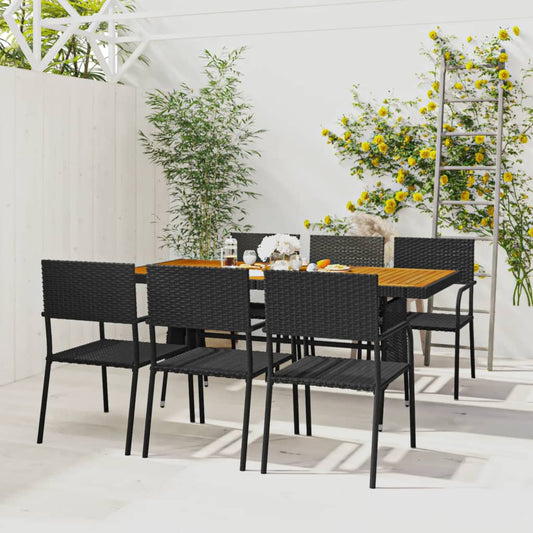 Outdoor Dining Set | Black | PE rattan, steel, solid acacia wood