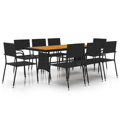 Outdoor Dining Set | Black | PE Rattan, Steel, Solid Acacia Wood | Large
