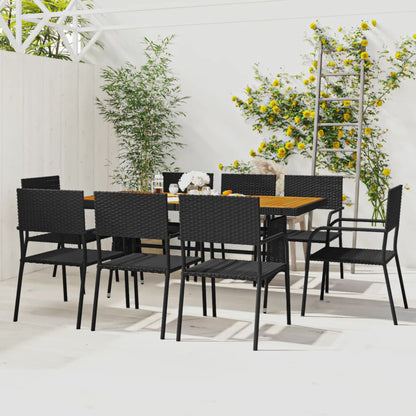 Outdoor Dining Set | Black | PE Rattan, Steel, Solid Acacia Wood | Large