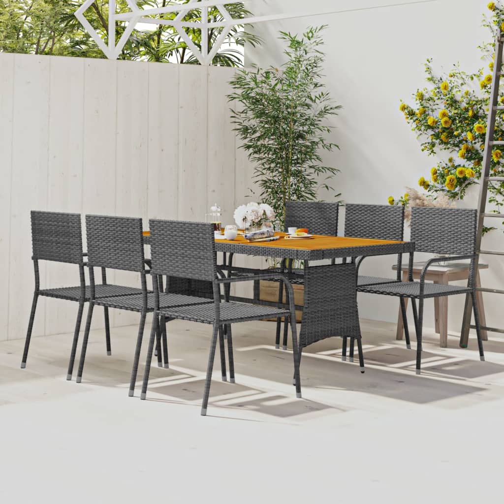 Outdoor Dining Set | Grey | PE rattan, steel, solid acacia wood | 7 Piece