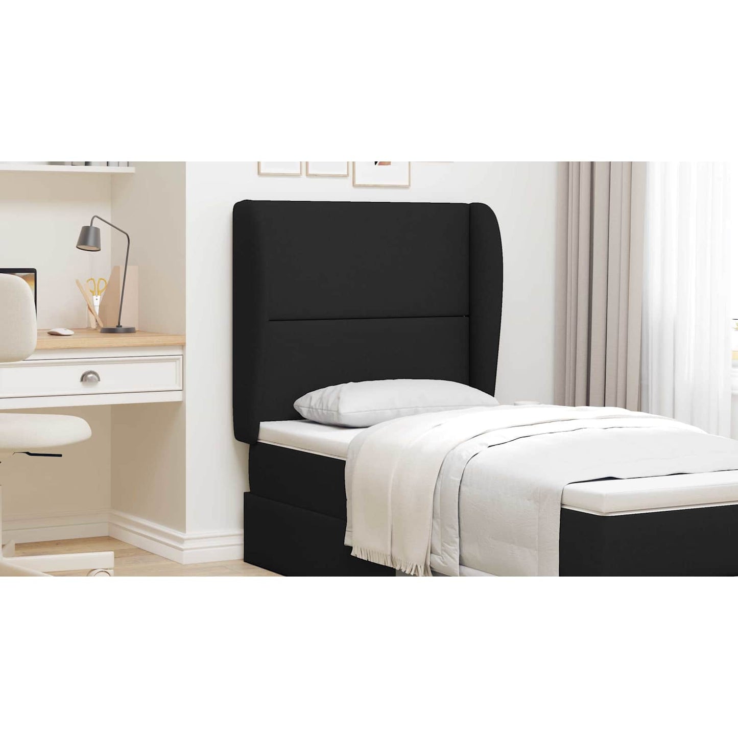 Headboard Ear Black 80 x 23 x 6 cm Fabric