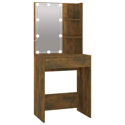 LED Dressing Table with Cabinet Smoked Oak Engineered Wood