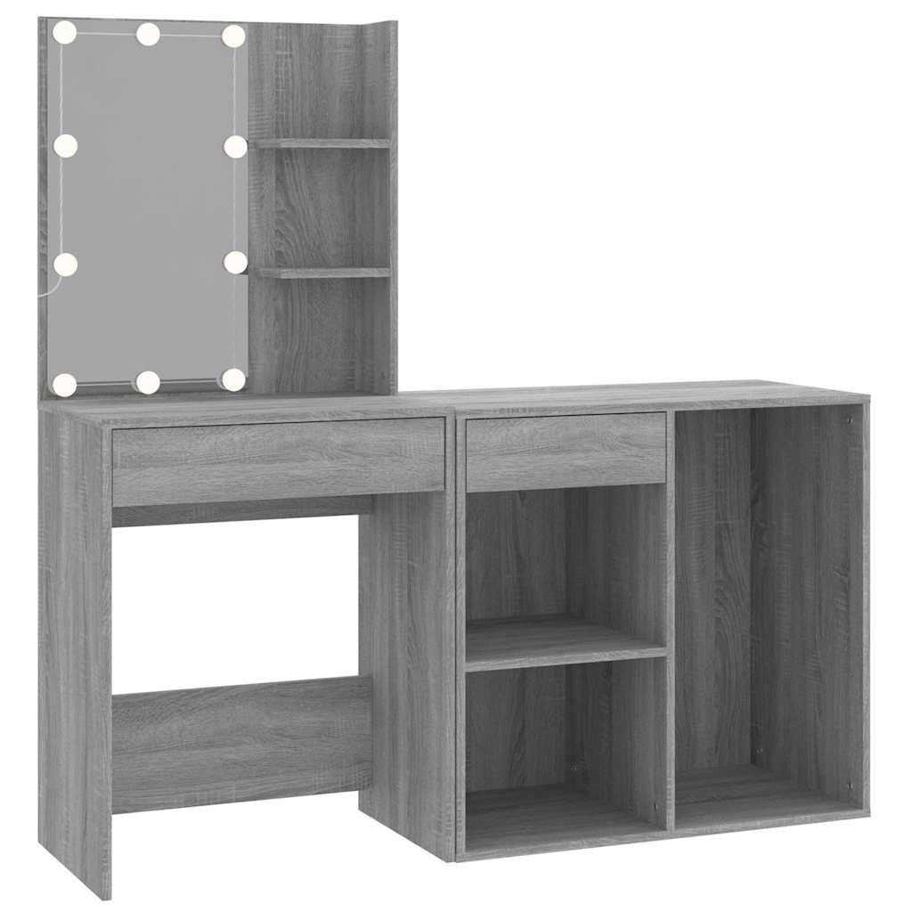 LED Dressing Table with Cabinet Grey Sonoma Engineered Wood