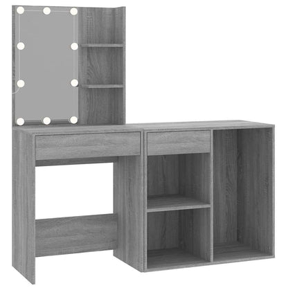 LED Dressing Table with Cabinet Grey Sonoma Engineered Wood