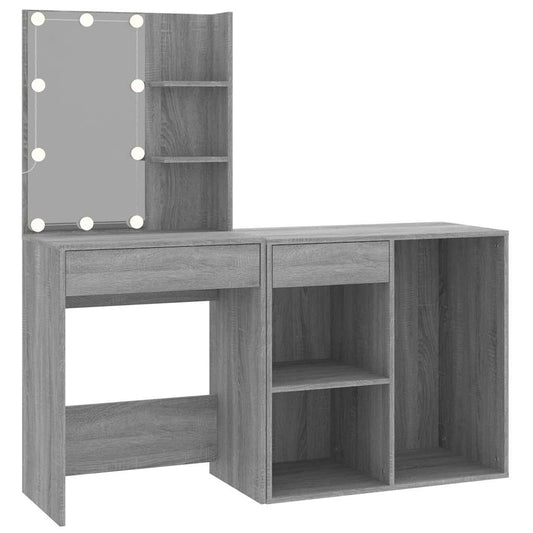 LED Dressing Table with Cabinet Grey Sonoma Engineered Wood
