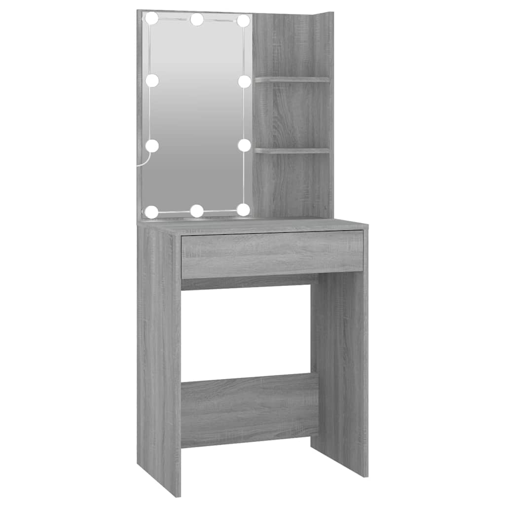 LED Dressing Table with Cabinet Grey Sonoma Engineered Wood