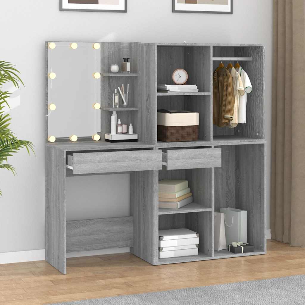 LED Dressing Table with Cabinets Grey Sonoma Engineered Wood