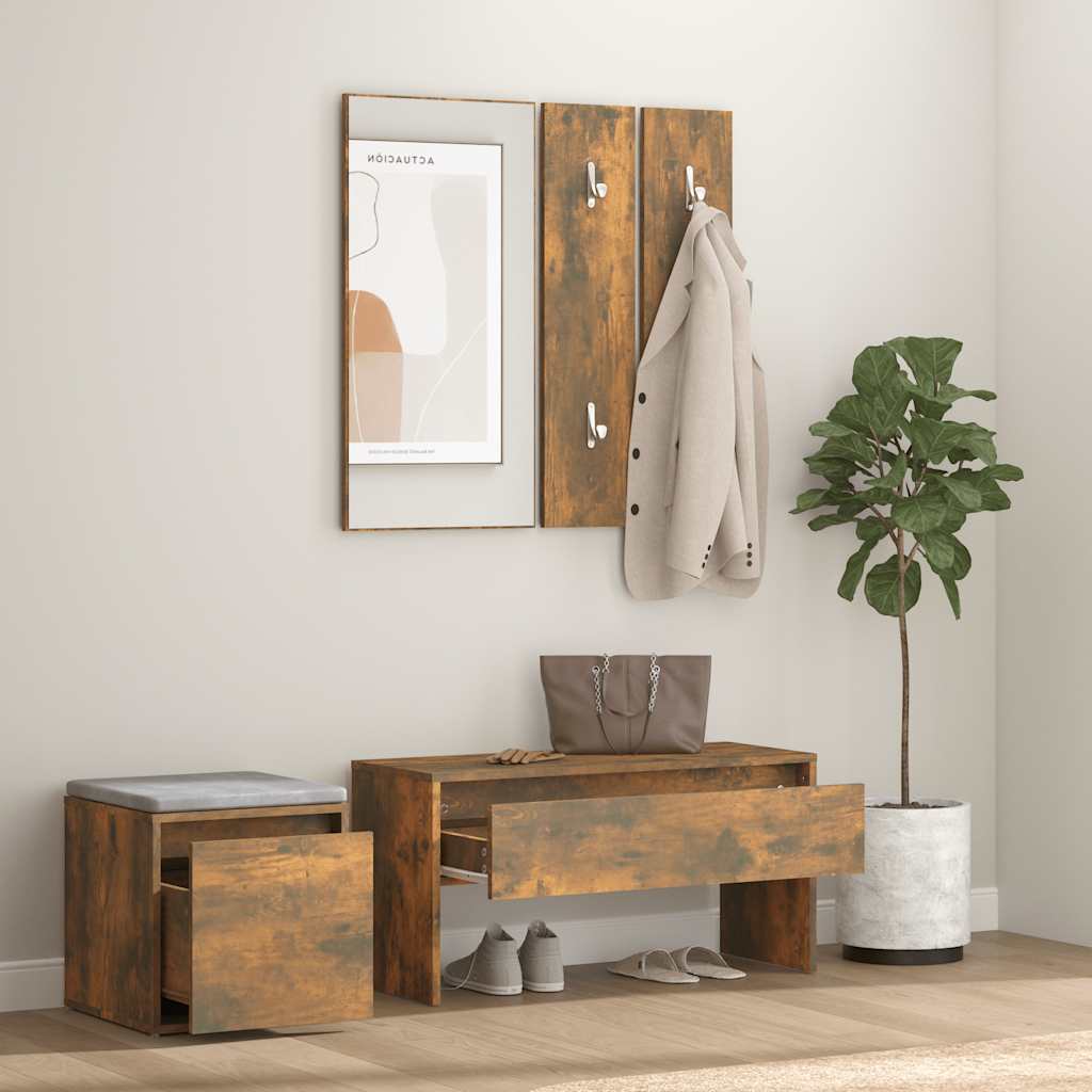 Hallway Furniture Set Smoked Oak Engineered Wood