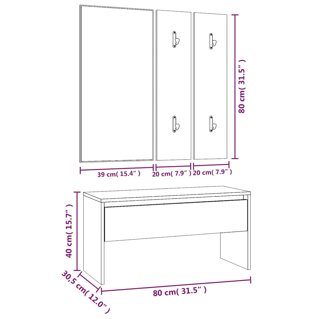 Hallway Furniture Set Smoked Oak Engineered Wood