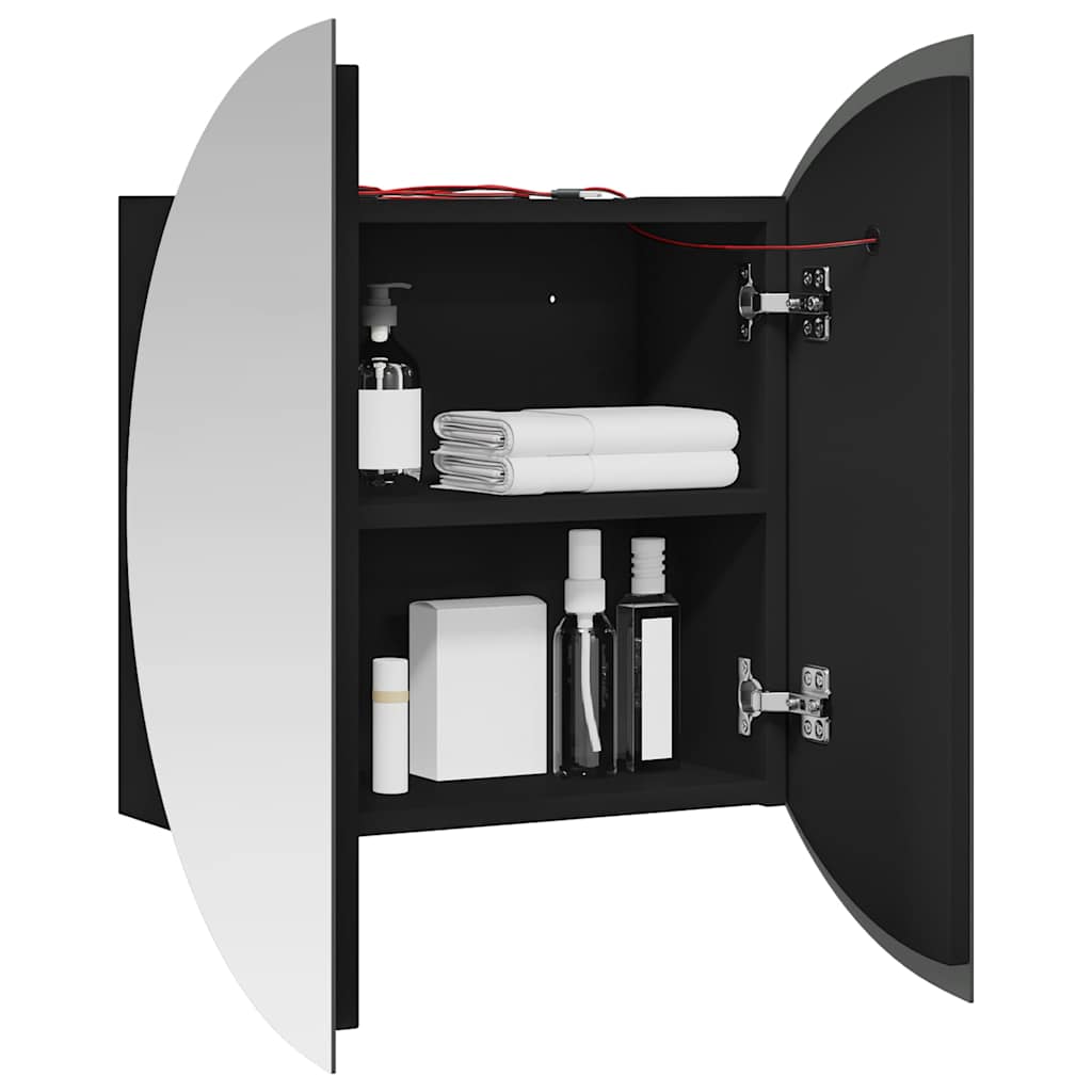 Bathroom Cabinet with Round Mirror&LED Black 40x40x17.5 cm