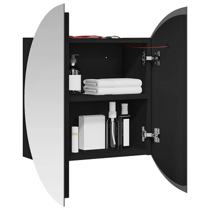 Bathroom Cabinet with Round Mirror&LED Black 40x40x17.5 cm