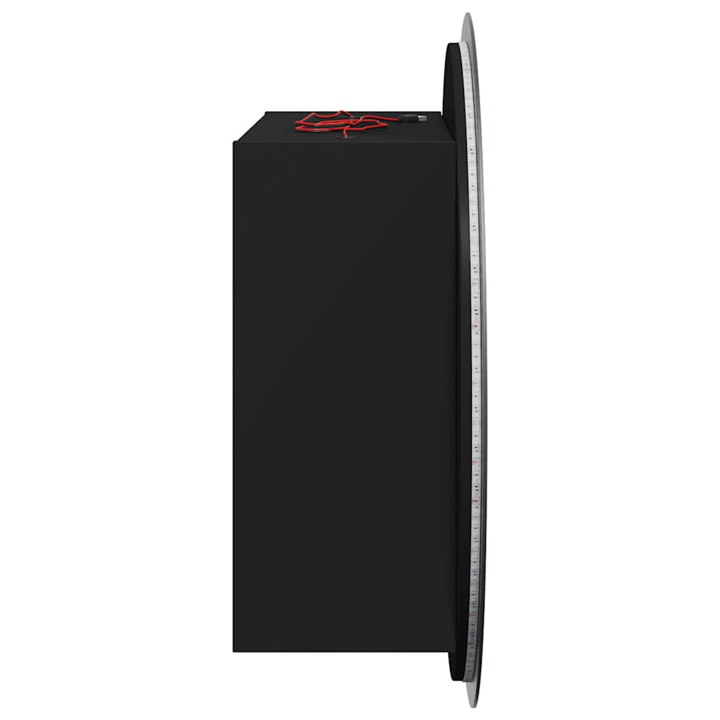 Bathroom Cabinet with Round Mirror&LED Black 40x40x17.5 cm