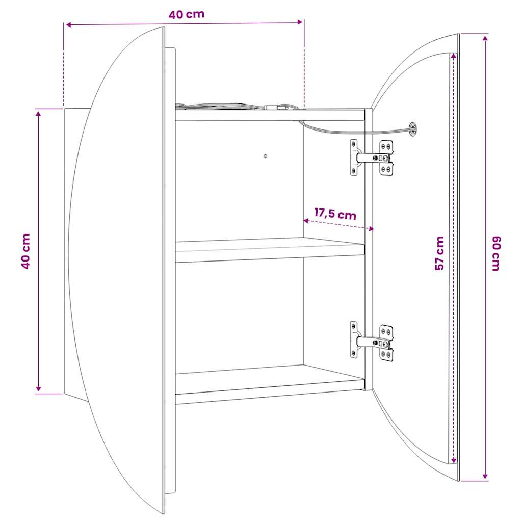 Bathroom Cabinet with Round Mirror&LED Black 40x40x17.5 cm